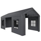 Outsunny 3 x 6 m Heavy Duty Carport, Portable Garage Car Canopy Tent with Galvanised Frame, Doors, Windows, Dark Grey