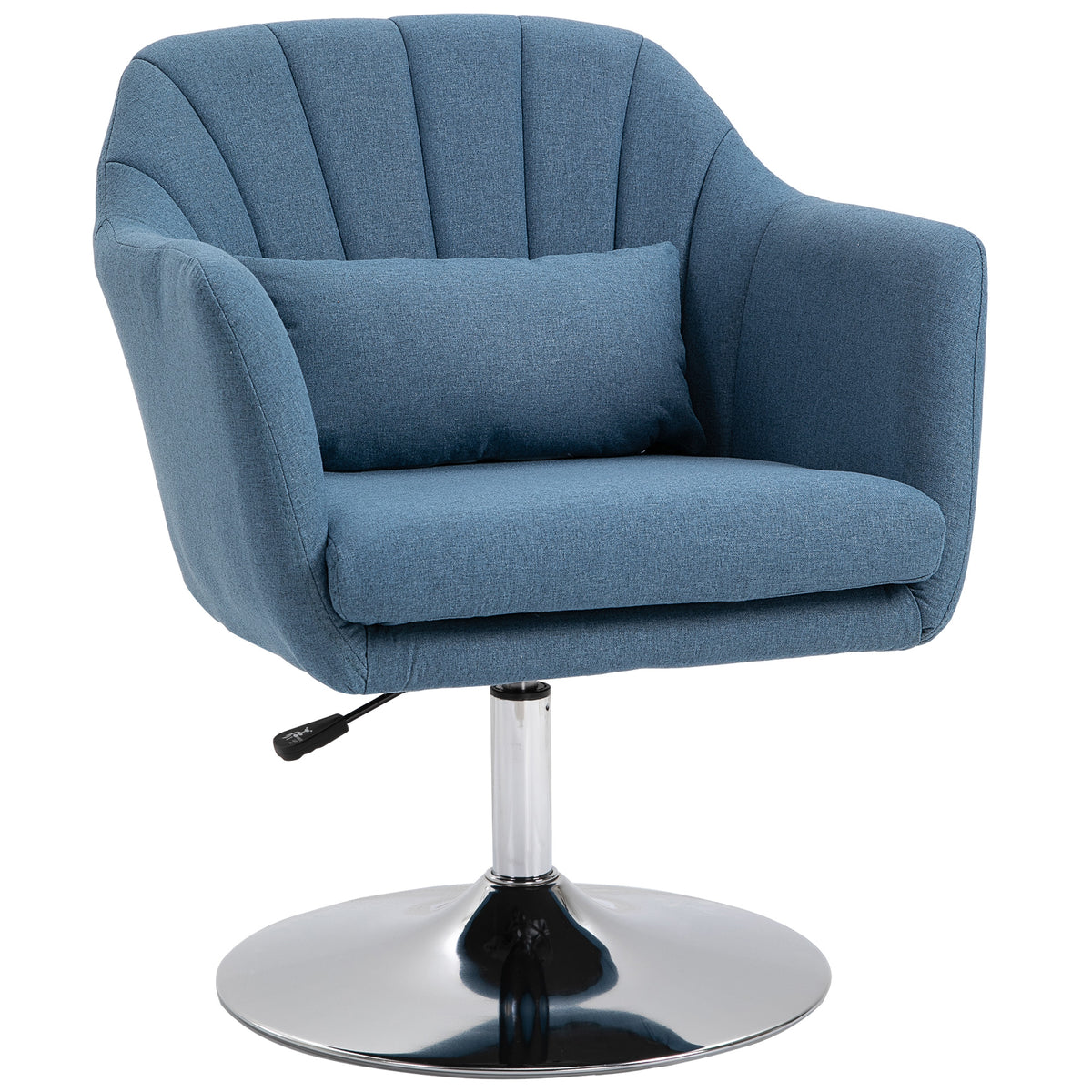 Swivel Accent Chair, Linen Fabric Tub Vanity Chair, Modern Armchair with Adjustable Height and Lumbar Support for Living Room Bedroom Salon Make up Room Dressing Table, Blue
