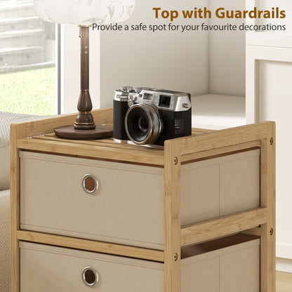 Chest of Drawers, 4 Fabric Drawers Narrow Dresser with Bamboo Frame, Cream White
