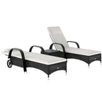 2 Seater Rattan Sun Lounger Set with Side Table Black