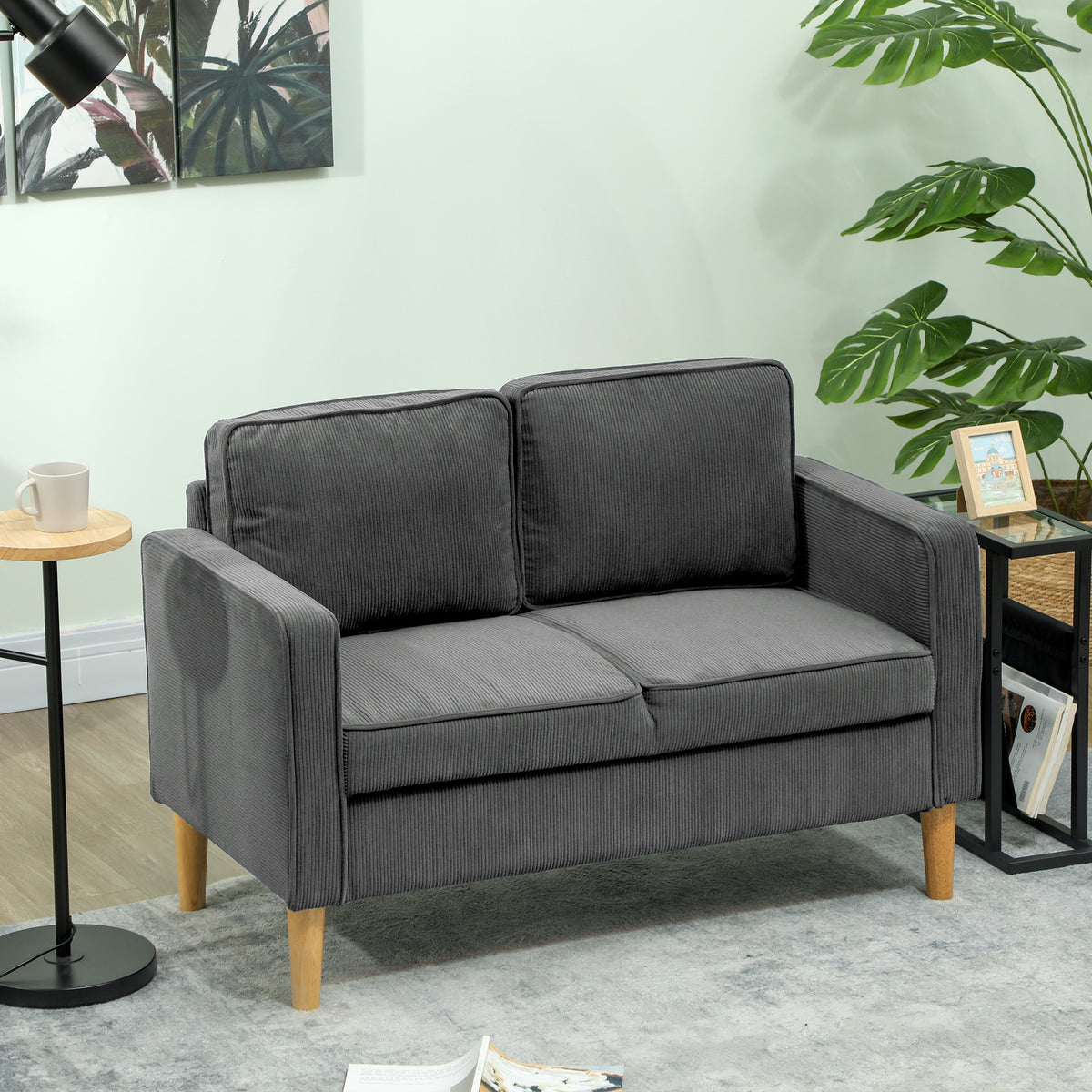 Small Two-Seater Corduroy Sofa - Grey