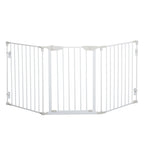 PawHut Pet Safety Gate, 3 Panels Playpen Fireplace, Foldable Metal Fence, Stair Barrier, Room Divider, Fire Guard w/ Automatic Closing Door, White