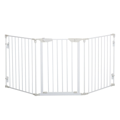 PawHut Pet Safety Gate, 3 Panels Playpen Fireplace, Foldable Metal Fence, Stair Barrier, Room Divider, Fire Guard w/ Automatic Closing Door, White