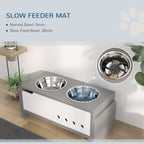 PawHut 3 Height Adjustable Raised Dog Bowls, Dog Feeding Storage Station w/ Slow Feeder Mat, 2 Stainless Steel Bowls