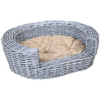 PawHut Wicker Pet Bed Willow Dog Cat Sofa Puppy Basket with Cushion Grey 57L x 46W x 17.5H cm