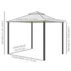 Outsunny 3 x 3 m Metal Gazebo, Double Roof Canopy Shelter with Mesh Sidewalls, Cream White
