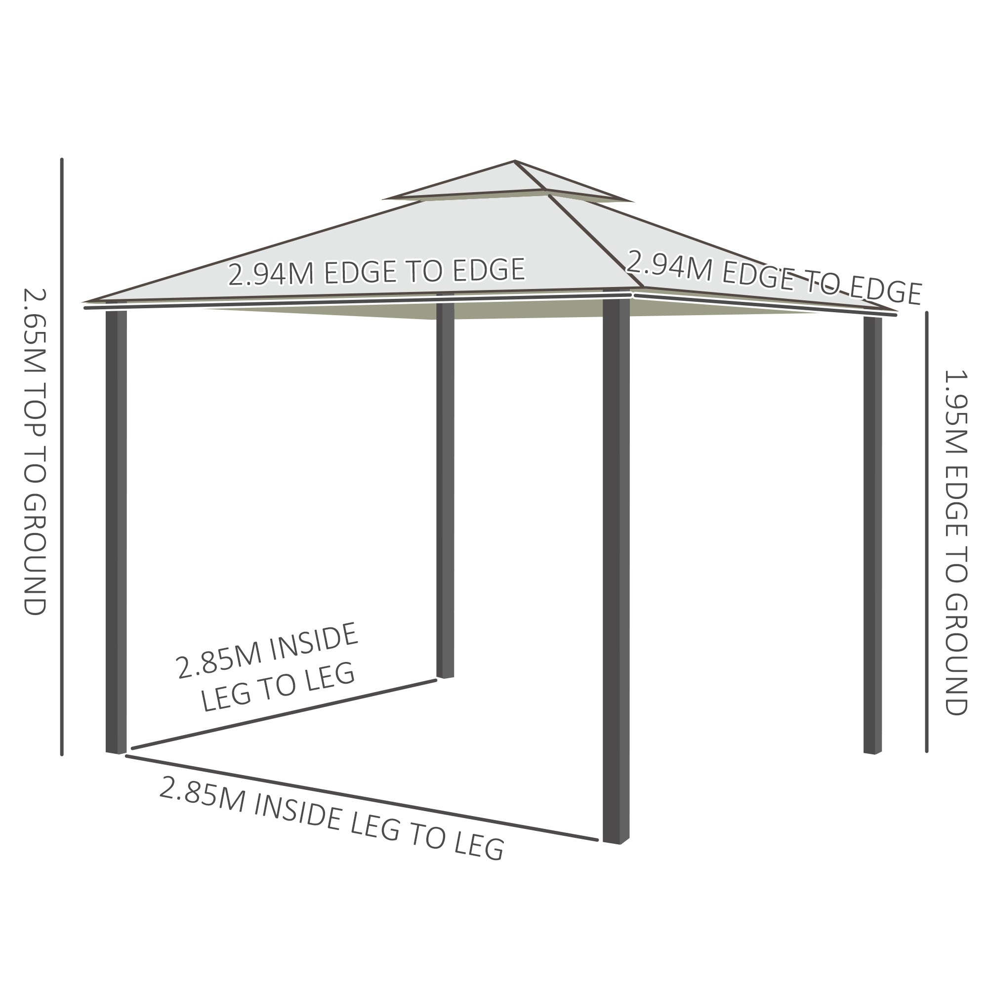 Outsunny 3 x 3 m Metal Gazebo, Double Roof Canopy Shelter with Mesh Sidewalls, Cream White