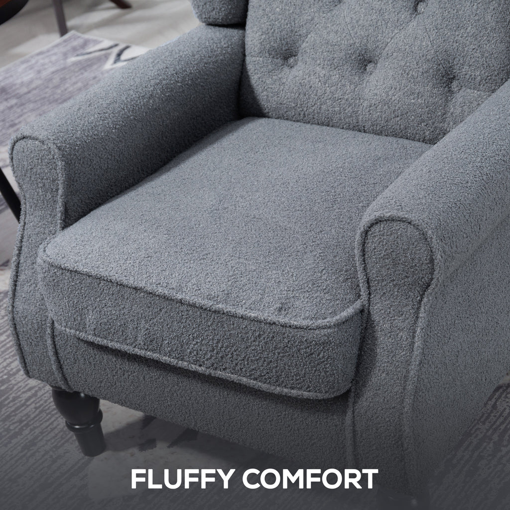 HOMCOM Wingback Accent Chair, Retro Upholstered Button Tufted Occasional Chair for Living Room and Bedroom, Grey