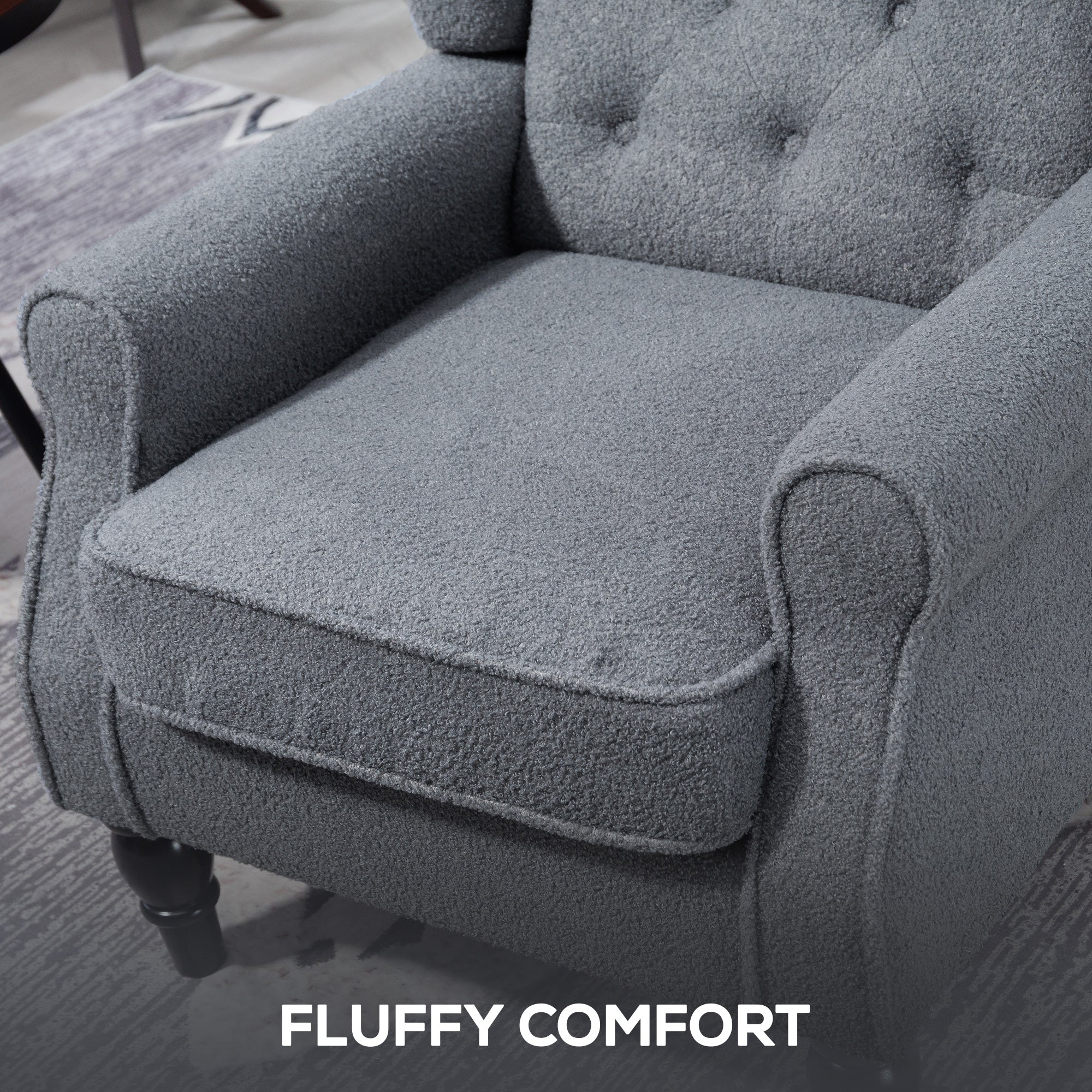 HOMCOM Wingback Accent Chair, Retro Upholstered Button Tufted Occasional Chair for Living Room and Bedroom, Grey