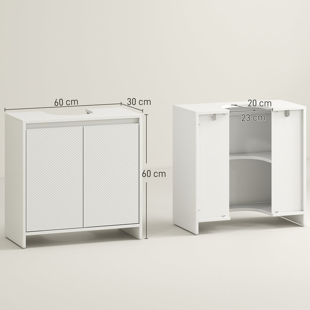 HOMCOM Under Sink Bathroom Cabinet, Freestanding Under Sink Cabinet with 2 Doors and Shelf for Basin without or with Pedestal, White