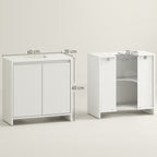 HOMCOM Under Sink Bathroom Cabinet, Freestanding Under Sink Cabinet with 2 Doors and Shelf for Basin without or with Pedestal, White