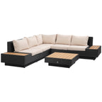 Outsunny 5-Seater Rattan Garden Furniture Outdoor Sectional Corner Sofa with Armrest and Cushions, Black