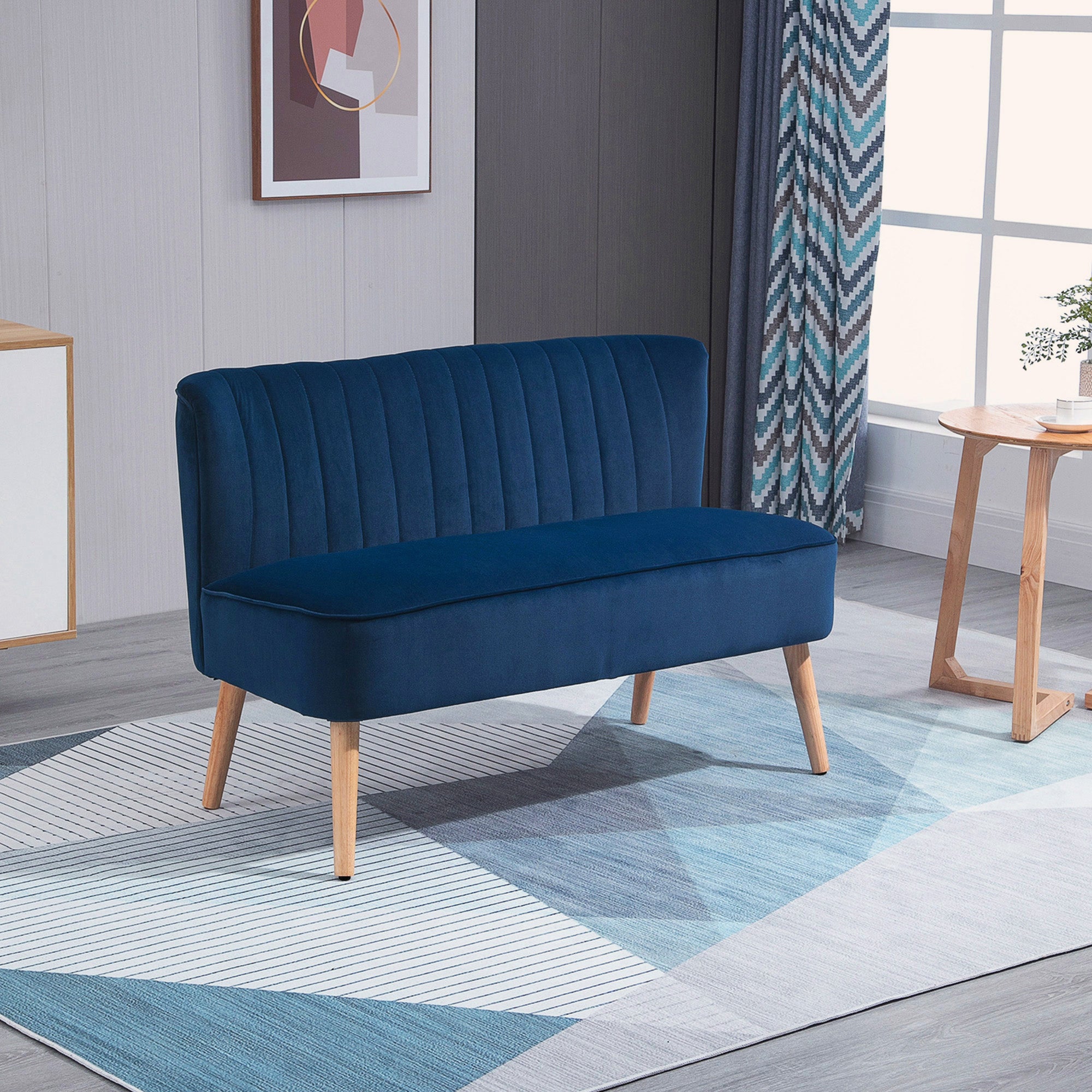 HOMCOM Modern Double Seat Sofa Foam Padding High Back Soft Comfortable Compact Couch Home Office Dark Blue