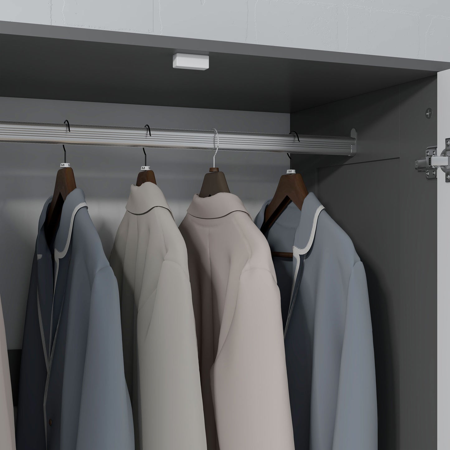 Modern Clothes Storage Cupboard Unit, 3 Drawer 2 Door Wardrobe with Hanging Rod, Grey