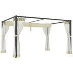 Outsunny 3 x 4m Aluminium Frame Pergola, with Retractable Roof - Khaki