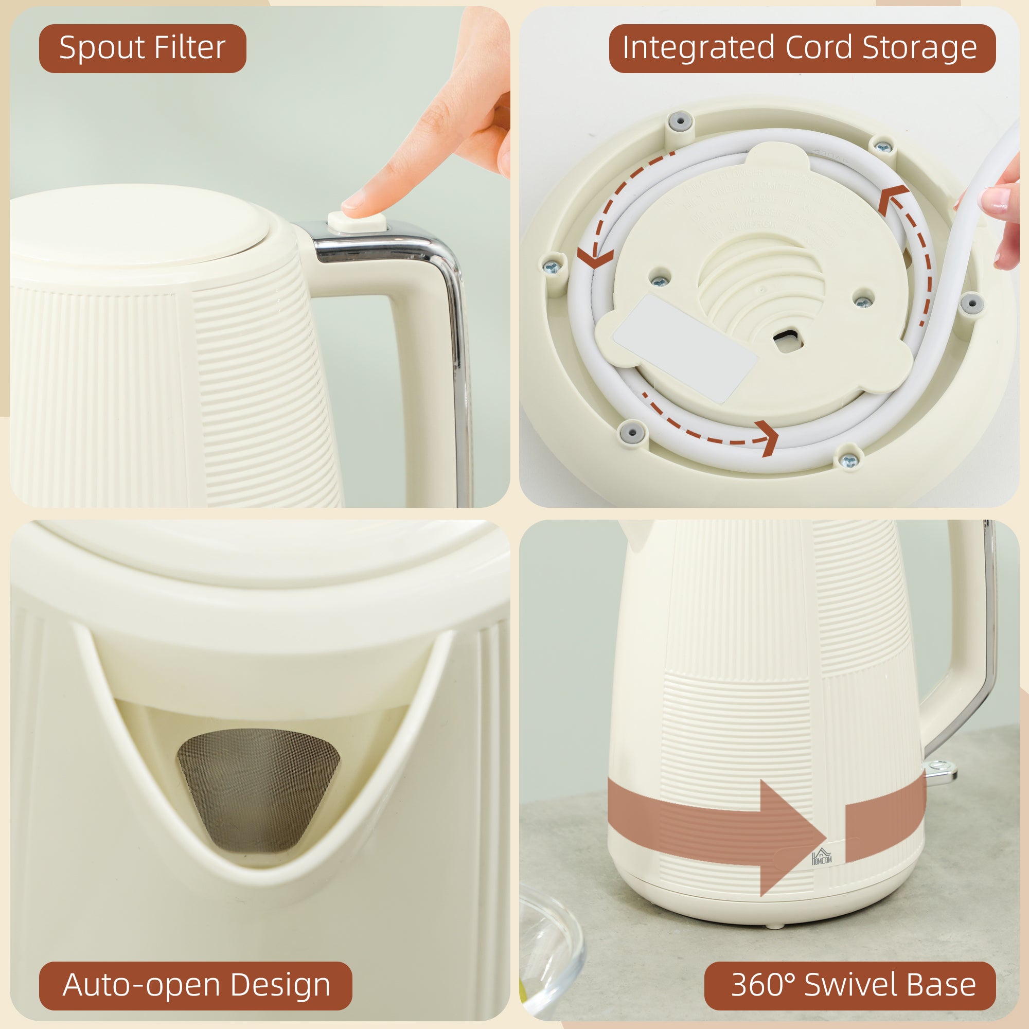 Kettle and Toaster Set, 1.7L 3000W Fast Boil Kettle & 2 Slice Toaster Kitchen Set with 7 Level Browning Controls, Defrost, Reheat, Boil-dry Protection, Cream White