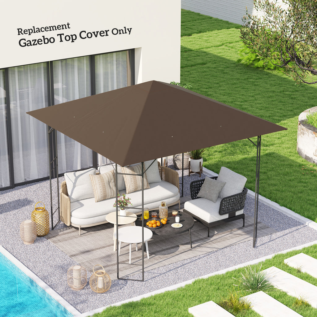 Outsunny 3 x 3(m) Gazebo Canopy Replacement Cover, Garden Gazebo Roof Replacement with Drain Holes, Water-resistant Plastic Coating, 370g/?, UPF30+, TOP COVER ONLY, Brown