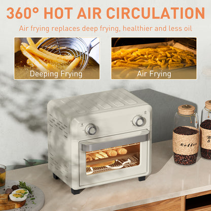10L Air Fryer Oven, Mini Oven, Oil Free Cooking, Grill, Roast, Bake, with Adjustable Temperature, Timer, Dishwasher Safe, 1000W, Cream White