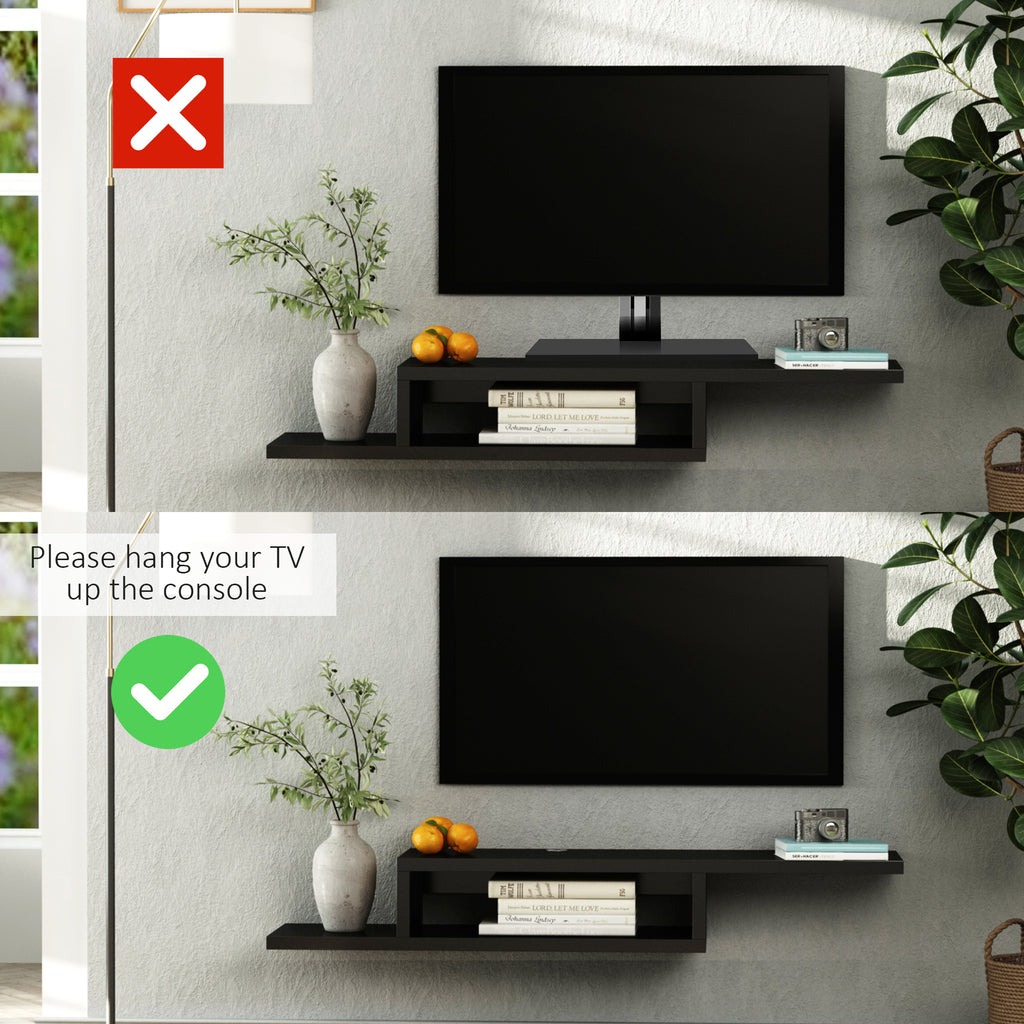 Floating TV Unit, Wall Mounted TV Stand with Open Shelf and 2 Cable Holes, Entertainment Unit for Living Room, Black