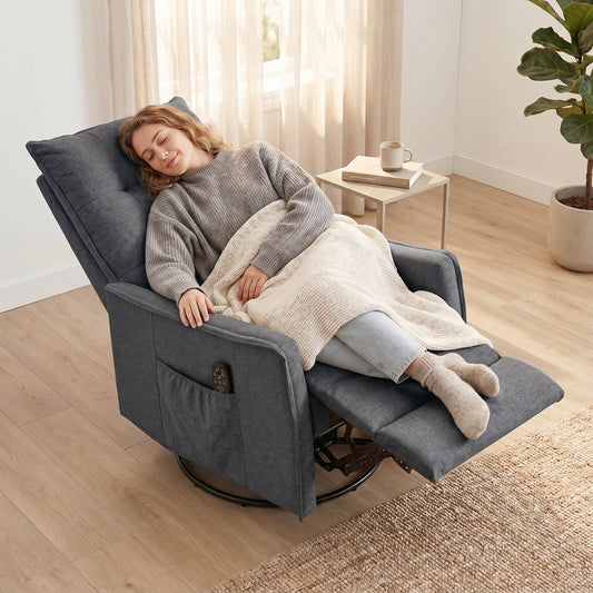 Recliner Armchair, Chenille Recliner Chair with Massage and Heat, 360° Swivel Rocking Manual Recliner, Dark Grey