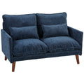 HOMCOM 2 Seater Sofa, Loveseat Sofa with Spring Cushions, Wide and Deep Seat, Wood Legs, Blue