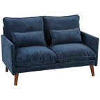 HOMCOM 2 Seater Sofa, Loveseat Sofa with Spring Cushions, Wide and Deep Seat, Wood Legs, Blue