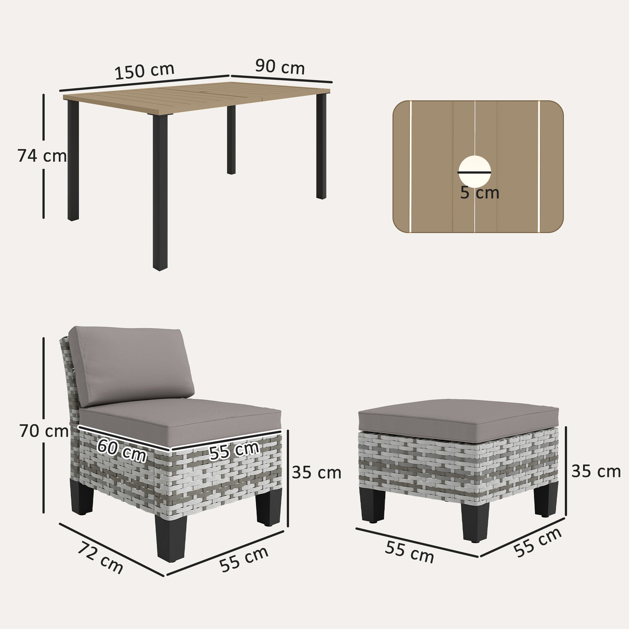 Outsunny Seven-Piece Rattan Dining Set - Grey