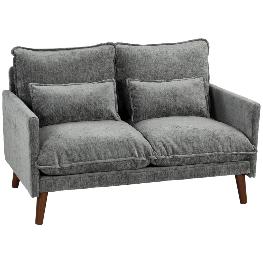 HOMCOM 2 Seater Sofa, Loveseat Sofa with Spring Cushions, Wide and Deep Seat, Wood Legs, Grey