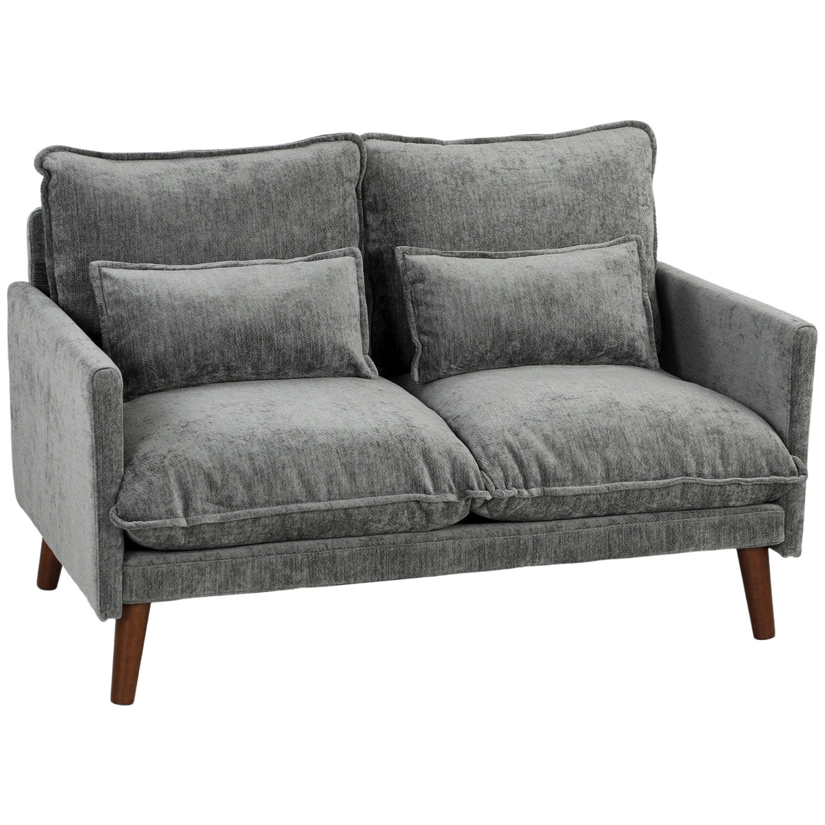 2 Seater Sofa, Loveseat Sofa with Spring Cushions, Wide and Deep Seat, Wood Legs, Grey