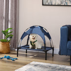 PawHut Outdoor Dog Bed with Removable Canopy, Portable Raised Dog Bed for Camping, Garden & Beach, Water-Resistant UV-Protection Mesh Pet Cot Sun Lounger, for Small Pets, 61 x 46 x 62 cm, Dark Blue