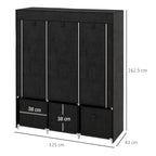 Foldable Fabric Wardrobe for Bedroom, Portable Wardrobe with 5 Shelves, 2 Hanging Rails and 3 Fabric Drawers, Black