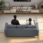 HOMCOM 3 Seater Sofa with Footstool, Fabric L-Shaped Sofa, Sectional Couch with Wood Legs, Tufting Cushioned Back for Small Space, Living Room, Office, Dark Grey