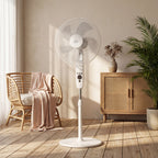124cm Pedestal Fan with Sleep Mode, Oscillating Standing Fan with 3 Modes, Remote Control, Adjustable Height, White