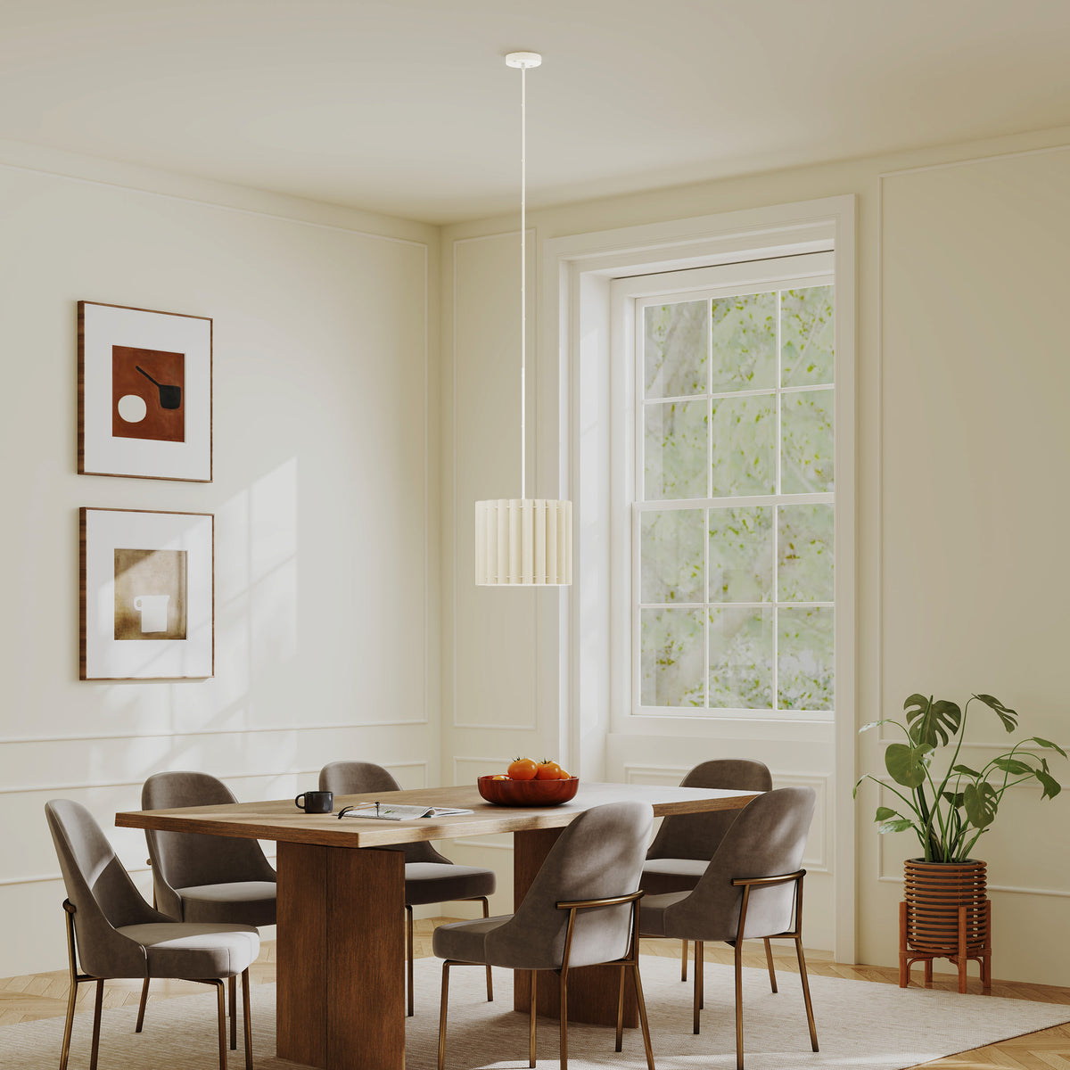 Linen Pendant Light, Bedside Ceiling Lamps with E27 Bulb, Modern Hanging Lights for Living Room, Bedroom, Kitchen, Hallway, White