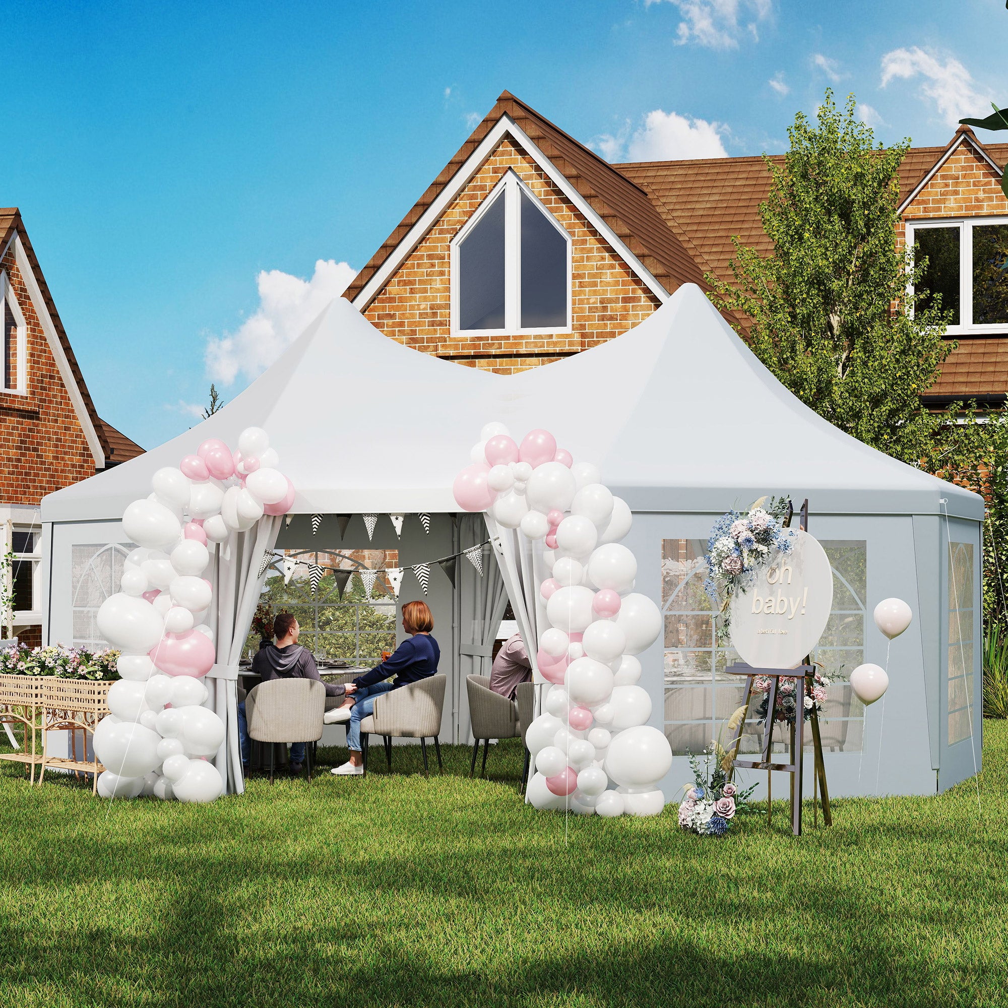 Outsunny 6.8 x 5m Octagonal Marquee Gazebo - White