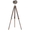 Industrial Tripod Floor Lamp, Nautical Searchlight with Adjustable Height, Wood Legs, E14 Lamp Base for Living Room, Bedroom, Grey and Bronze