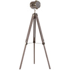 Industrial Tripod Floor Lamp, Nautical Searchlight with Adjustable Height, Wood Legs, E14 Lamp Base for Living Room, Bedroom, Grey and Bronze