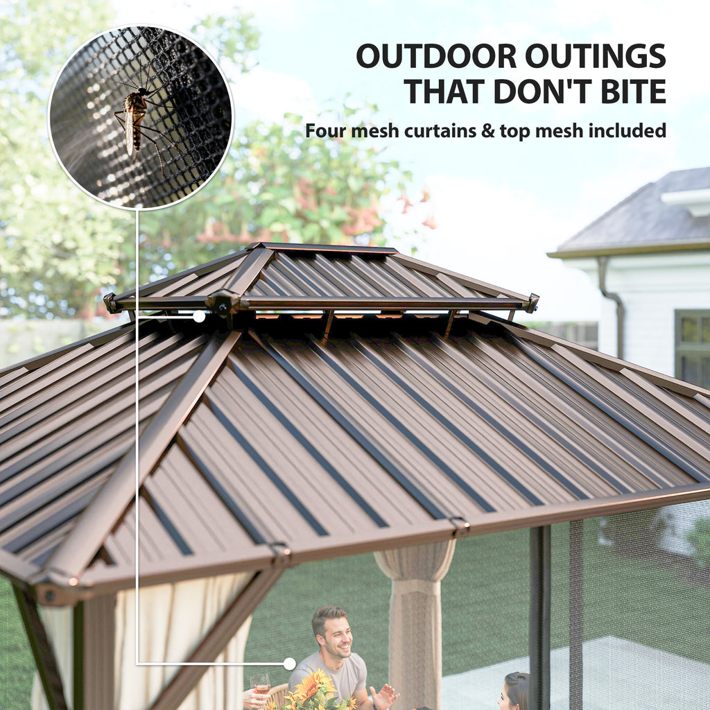 Outsunny 3x3.6 m Hardtop Gazebo Canopy with UPF50+ Double Galvanised Steel Roof, Brown