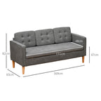 HOMCOM 3 Seater Storage Sofa, Fabric Couch with Hidden Under Seat Storage, Thick Cushions, Compact Space Saving Settee with Rubberwood Legs for Living Room, Apartment, Grey