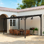 Outsunny 3 x 4.3 m Lean to Pergola with UPF 50+ Waterproof Polycarbonate Roof, Wall-Mounted or Free Standing Hardtop Roof Garden Metal Pergola Gazebo, Heavy Duty Outdoor Sun Shade, Dark Grey