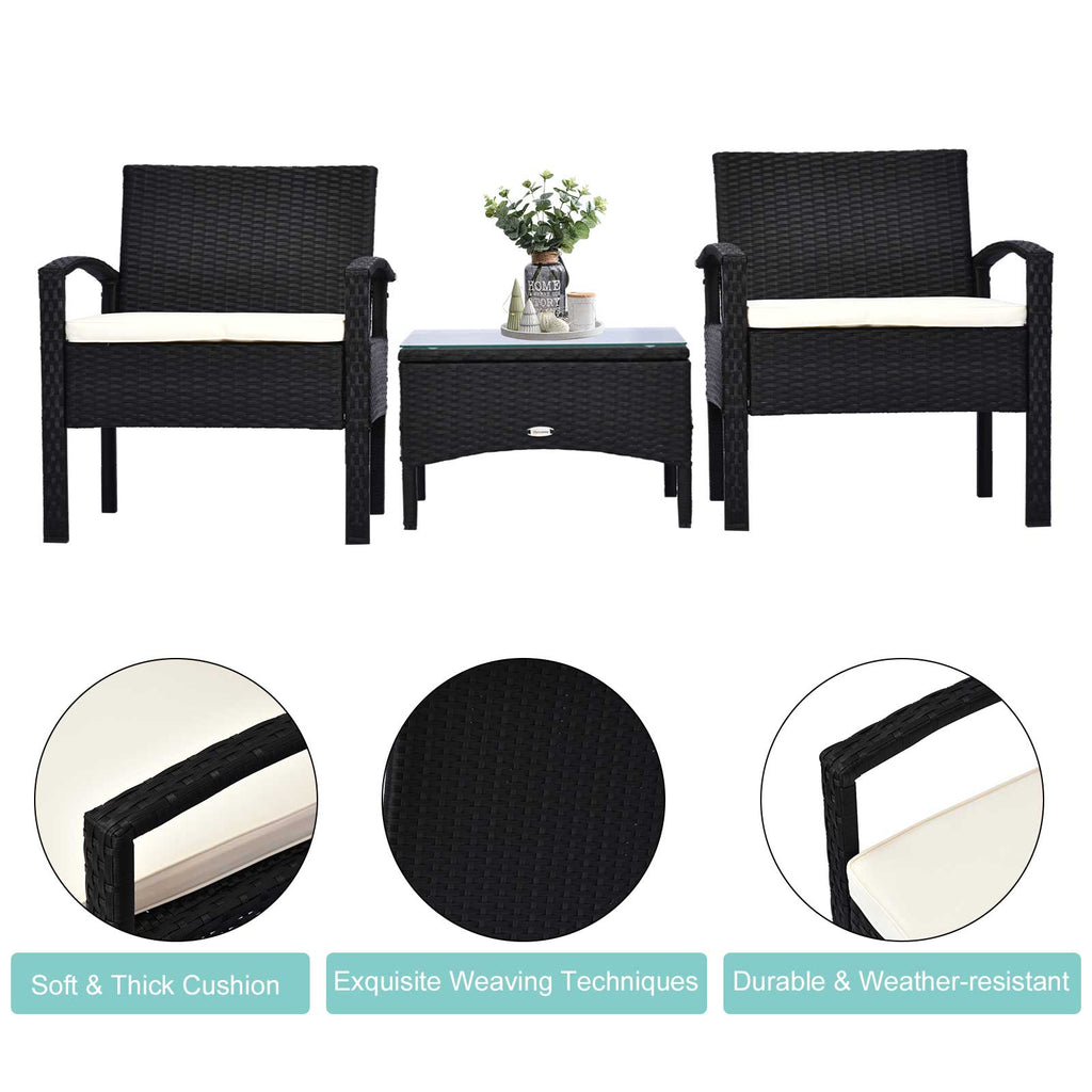 Outsunny 2 Seater Rattan Bistro Set, Steel-Black