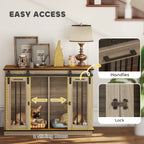 PawHut Dog Crate Furniture for Large Dogs, Double Dog Cage for Small Dogs, with Sliding Doors - Oak Tone