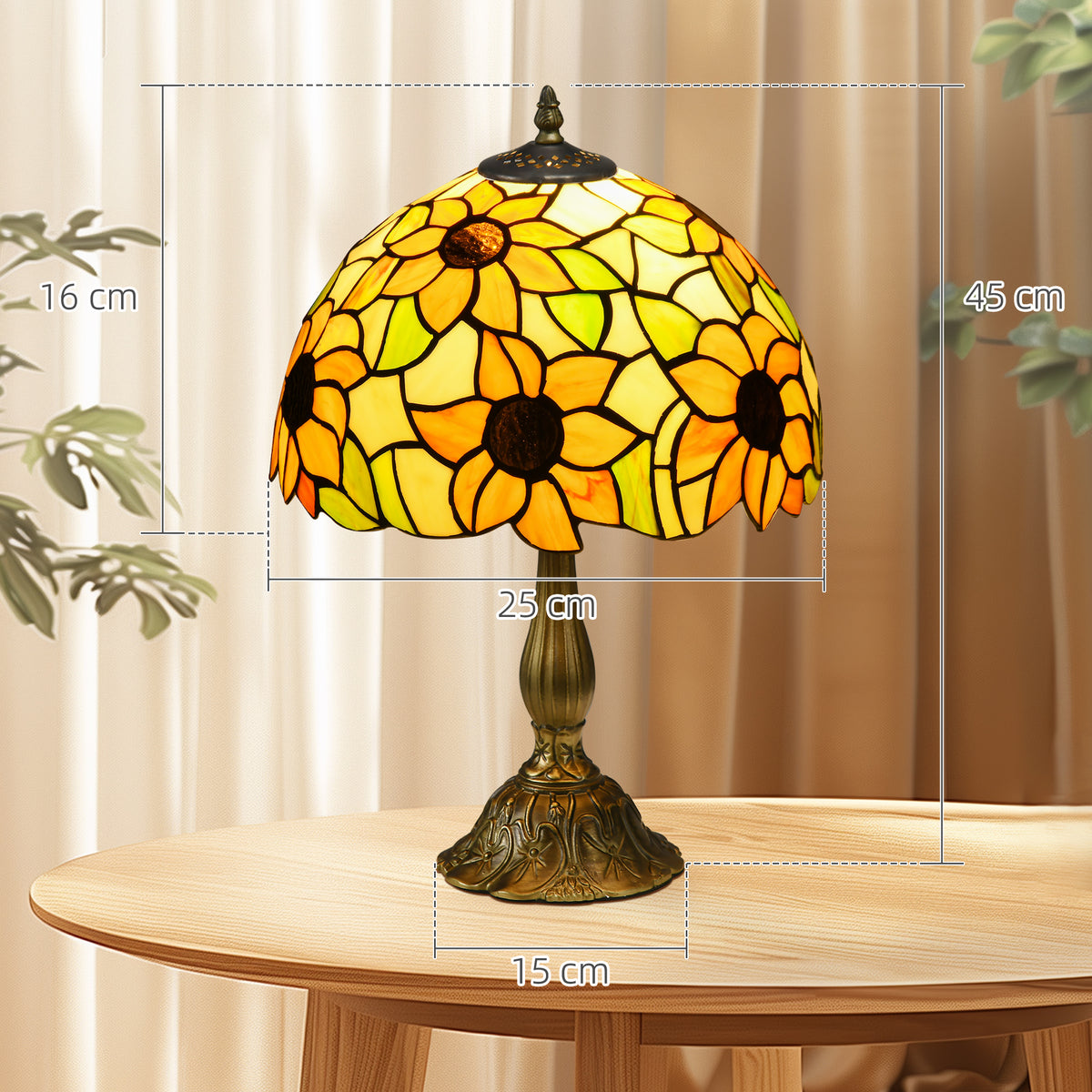 Tiffany Stained Glass Table Lamp, Handmade Antique Bedside Lamp for Bedroom, Living room, Home, Nightstand, Decorative Night Light, Orange Sunflower