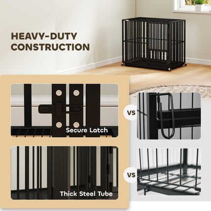 PawHut Heavy Duty Dog Crate, Dog Cage with Wheels for Small Medium Breeds, Metal Pet Kennel with Removable Tray