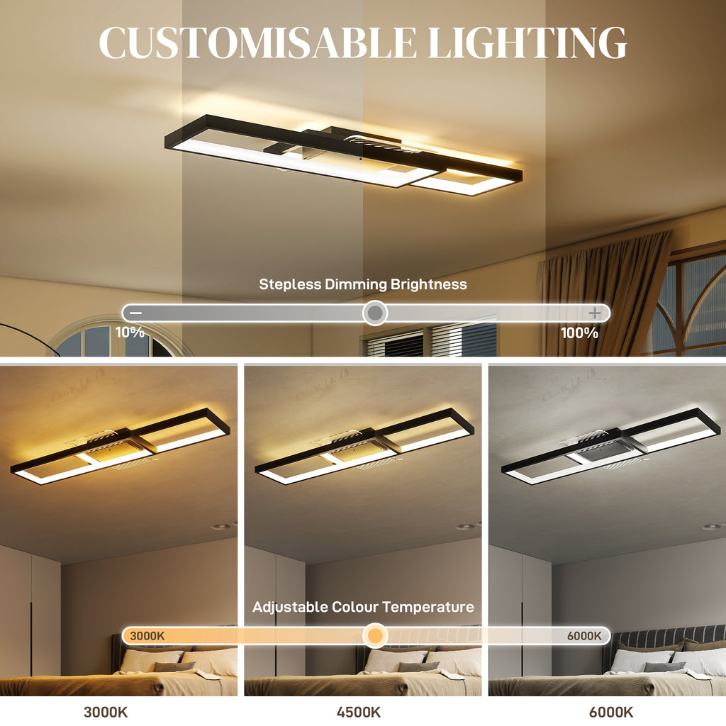 LED Ceiling Light, Modern Dimmable Ceiling Light with Wall Switch & Remote Control, Flush Mount Fixture Lamp with 3000-6000K Colour Temperatures for Living Room, Bedroom, Black