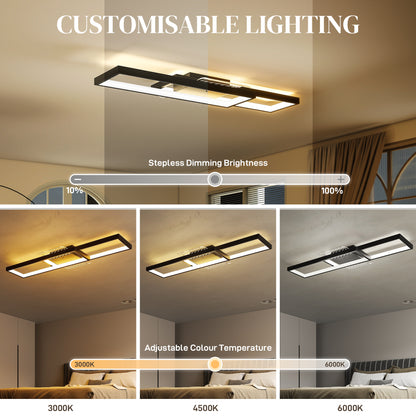 LED Ceiling Light, Modern Dimmable Ceiling Light with Wall Switch & Remote Control, Flush Mount Fixture Lamp with 3000-6000K Colour Temperatures for Living Room, Bedroom, Black