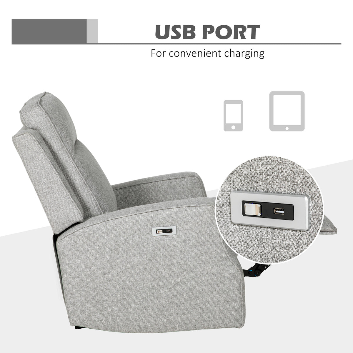 150° Electric Reclining Chair, with USB port and Footrest - Grey