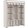 Fabric Wardrobe, with Rails and Shelves - Cream White