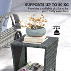 Outsunny Side Table 2-Tier Outdoor Coffee Table with Storage Shelf PS Wood Slat Top/Grey