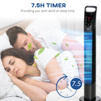 31 Inch Bladeless Oscillating Tower Fan with 70° Oscillation, Remote Control, 7.5H Timer, 3 Speed 3 Modes, Electric Floor Standing Cooling Fan for Home Bedroom Office, Black